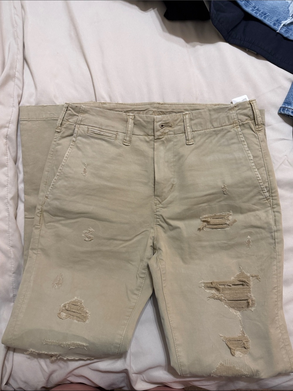 American Eagle Outfitters Beige Distressed Chino Pants